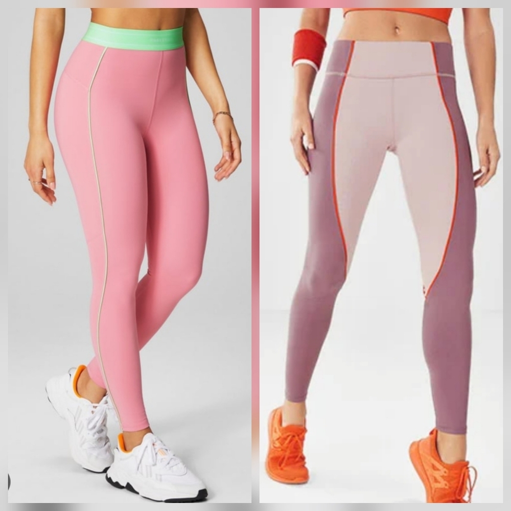 2 Pairs Fabletics Leggings Sz: Small Pink/mint Green Sz Medium: Purple/orange🍊